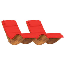 Ligstoel Set Van 2 Rood Hout En Stof Standaard Inklapbaar