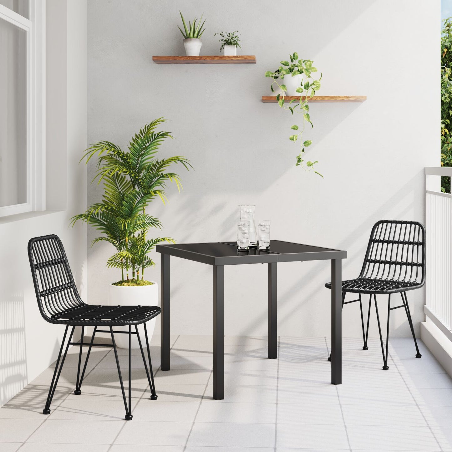 3-Delige Tuin Eettafel Set Zwarte Poly Rattan