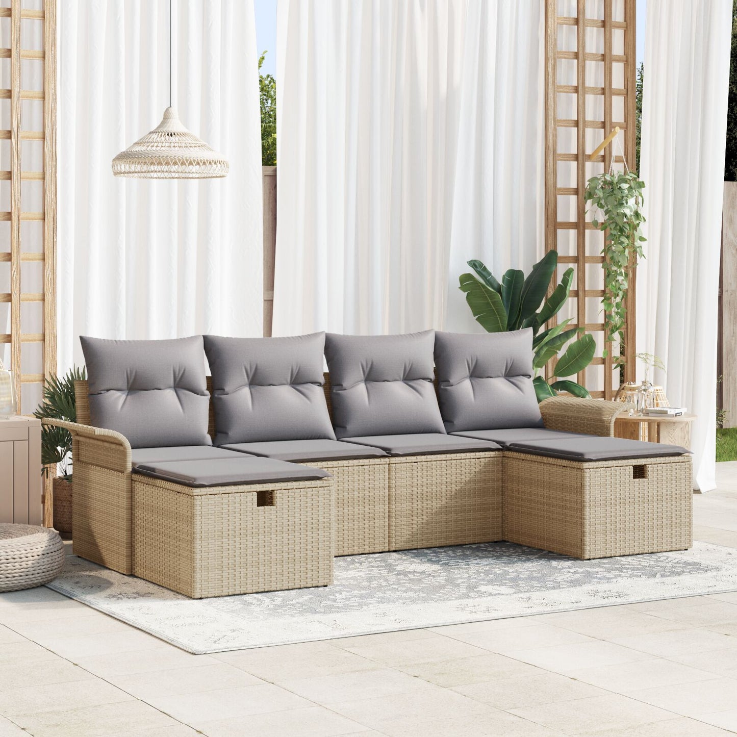 6-Delige Tuin Sofa Set Met Kussens Beige Poly Rattan