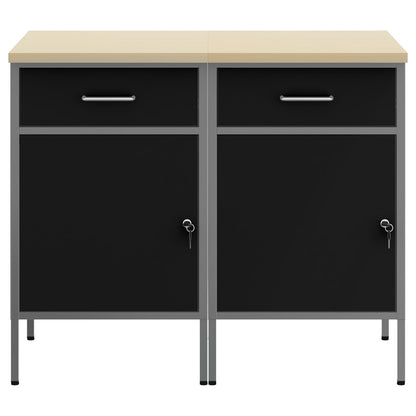 Werkcabinet 2 Stuks En Grijs Bewerkt Hout En Staal 2x (84 cm) Zwart 2x kast