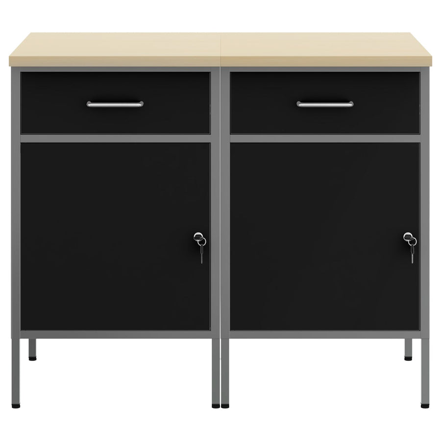 Werkcabinet 2 Stuks En Grijs Bewerkt Hout En Staal 2x (84 cm) Zwart 2x kast