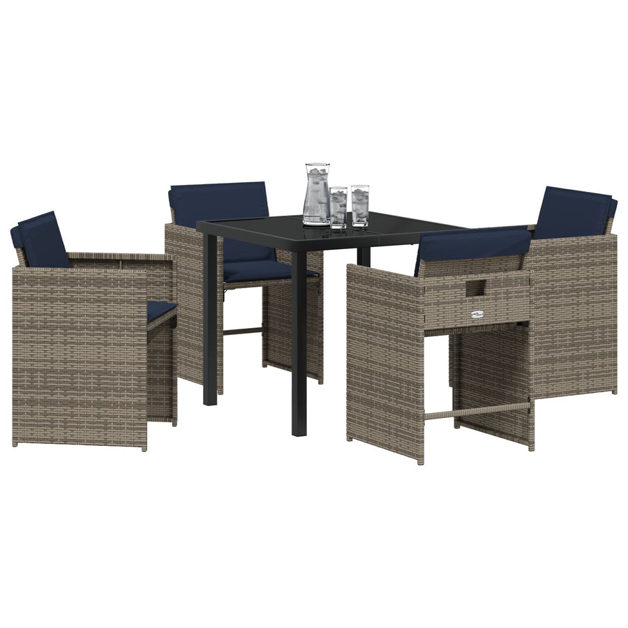 5-Delige Tuin Dining Set Met Kussens Grijs Poly Rattan