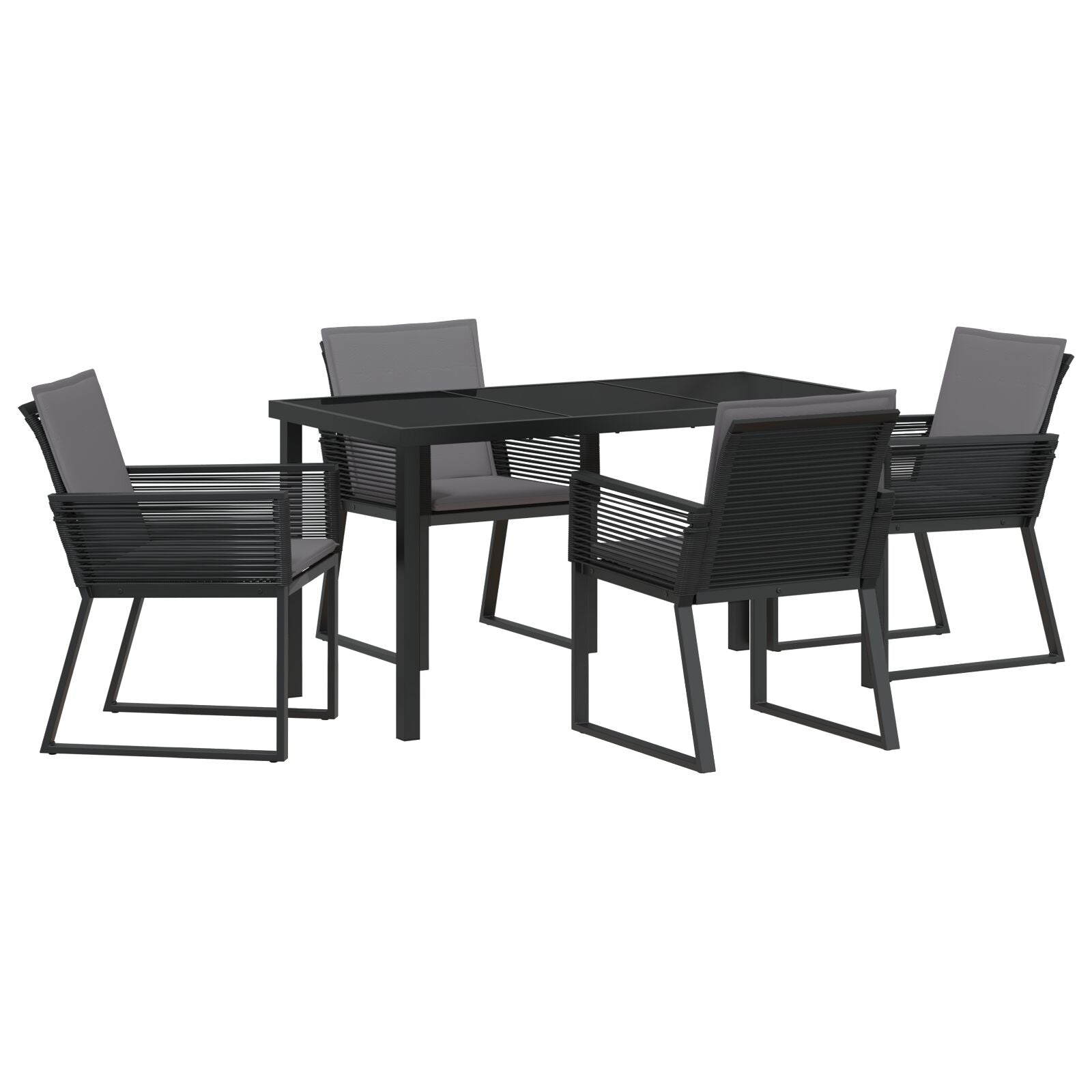 5-Delige Tuin Eetset Met Kussens Zwart Poly Rattan