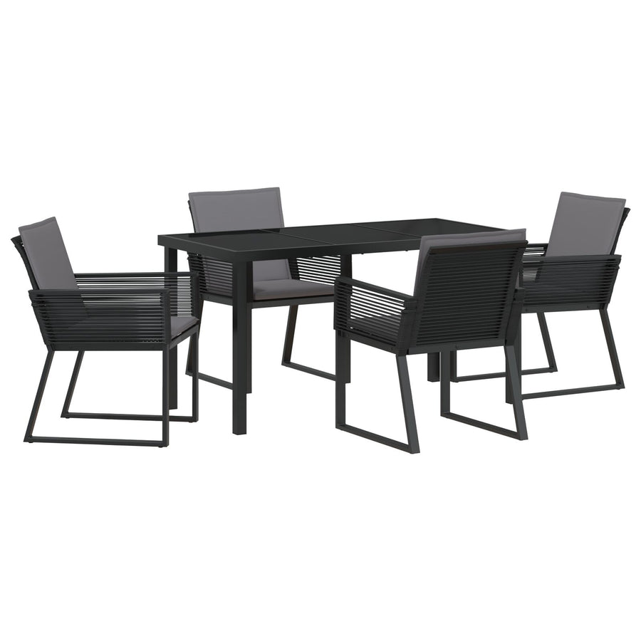 5-Delige Tuin Eetset Met Kussens Zwart Poly Rattan