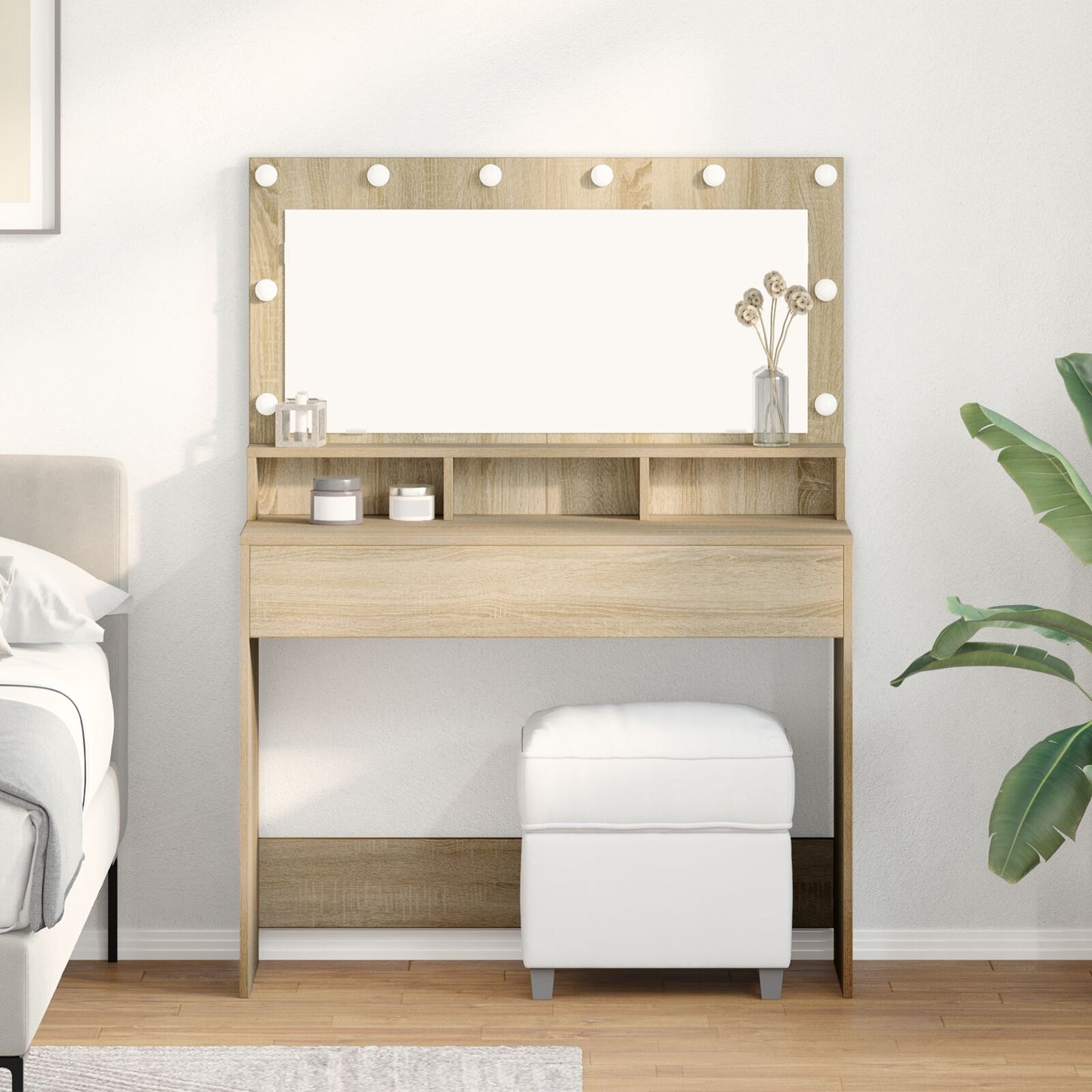 Kaptafel Met Led-Lampjes En Sonoma eik 100 x 41 x 135 cm