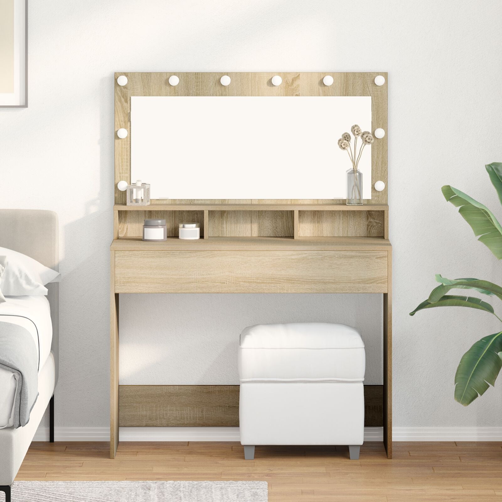 Kaptafel Met Led-Lampjes En Sonoma eik 100 x 41 x 135 cm