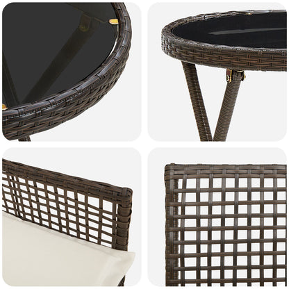 3-Delig Tuin Bistro Set Met Kussens Bruin Poly Rattan