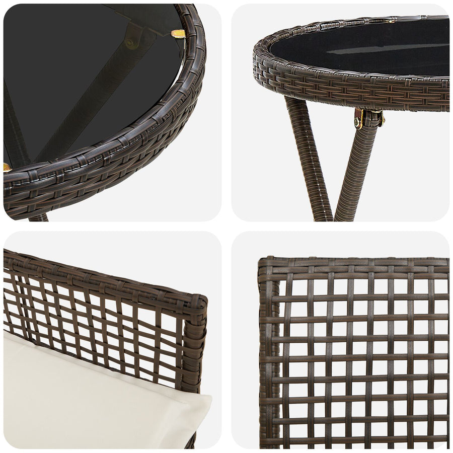 3-Delig Tuin Bistro Set Met Kussens Bruin Poly Rattan