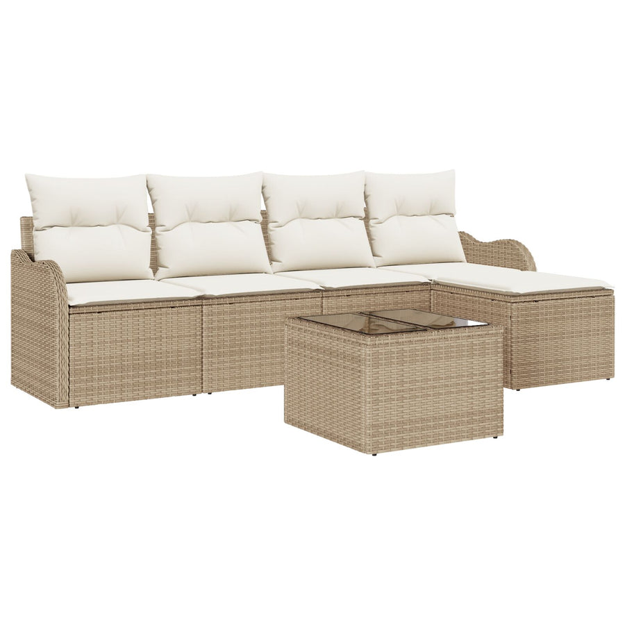 6 Delige Tuin Sofa Set met Kussens Bruin Poly Rattan, vidaXL 2-Zits Tuin Sofa met Kussens Beige Poly Rattan