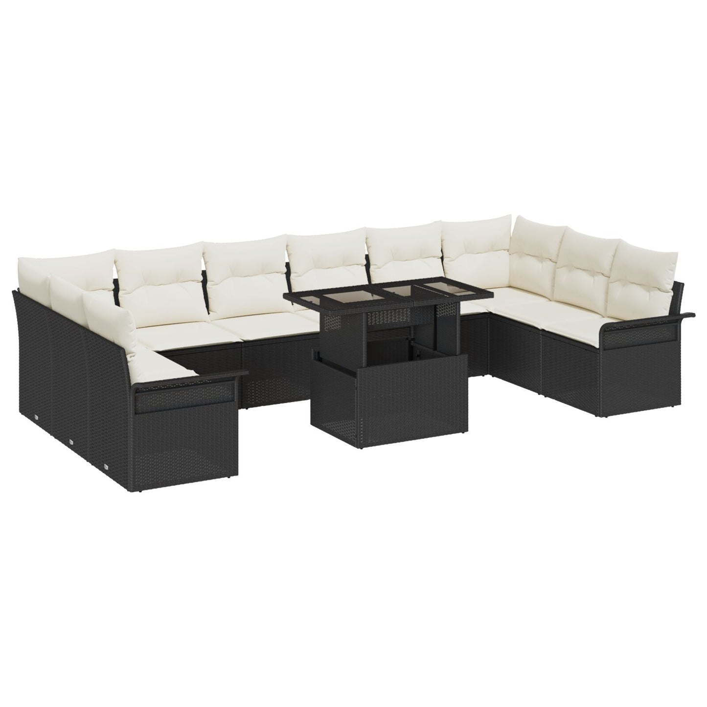 11-Delige Tuin Sofa Set Met Kussens Zwart Poly Rattan