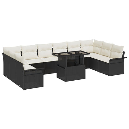 11-Delige Tuin Sofa Set Met Kussens Zwart Poly Rattan