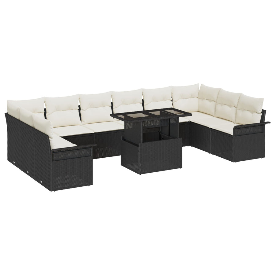 11-Delige Tuin Sofa Set Met Kussens Zwart Poly Rattan