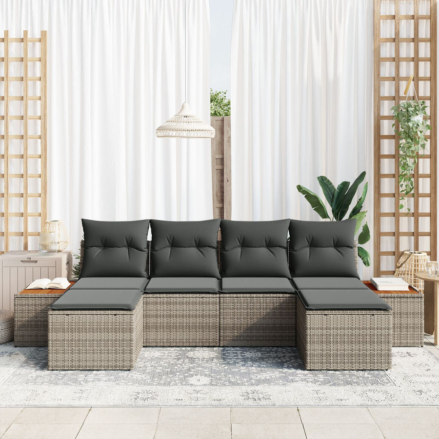 6-Delige Tuin Sofa Set Met Kussens Grijs Poly Rattan Acacia