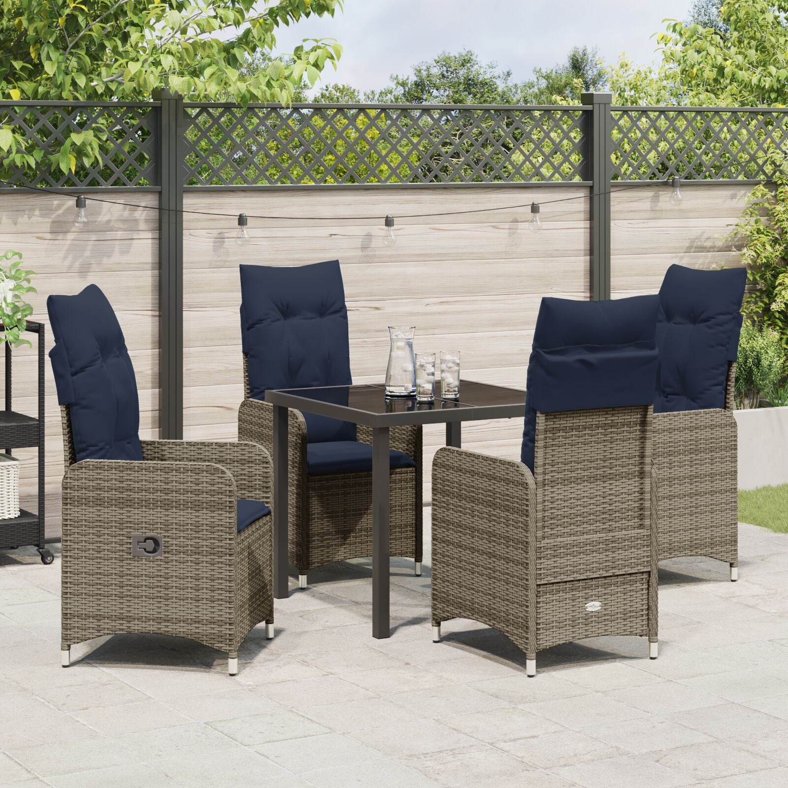 5-Delige Tuin Eetset Met Kussens Zwart Poly Rattan