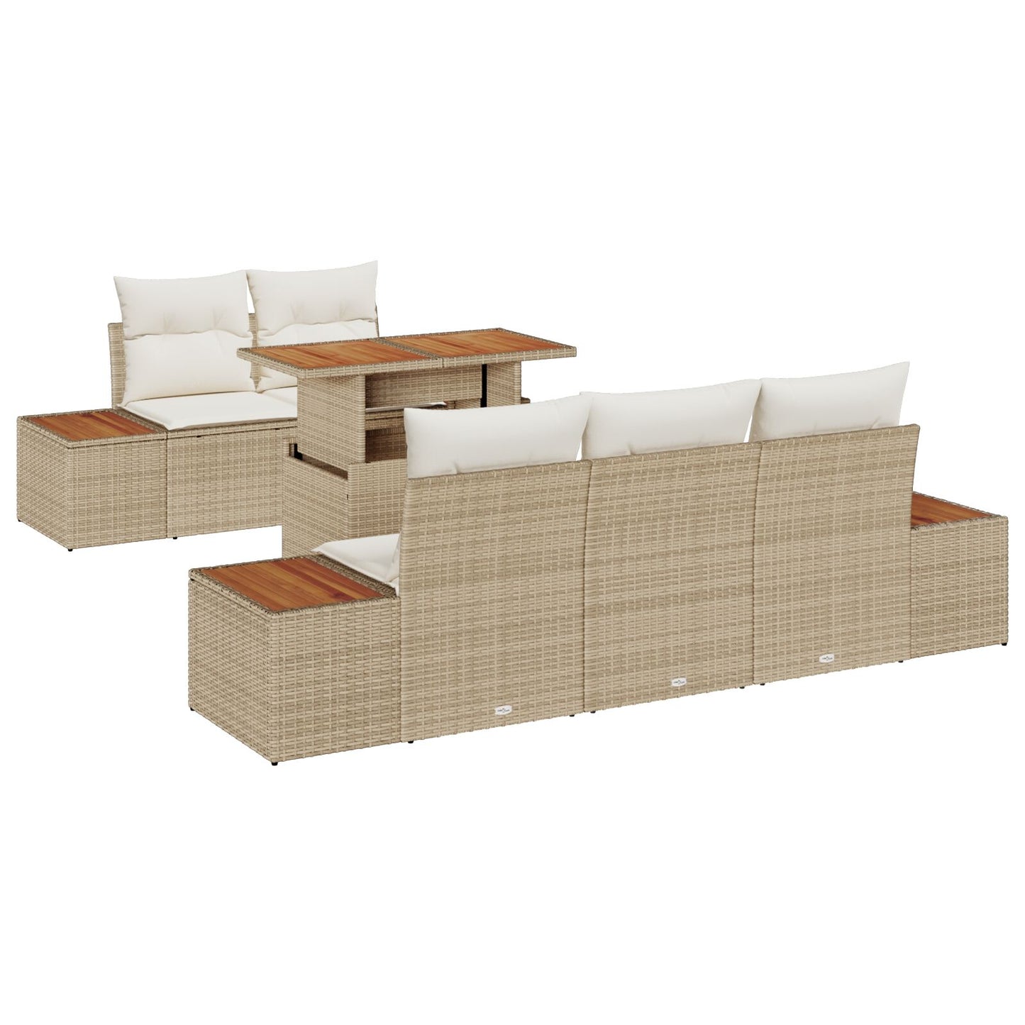 6-Delige Tuin Eetset Met Kussens Beige Poly Riet Acacia