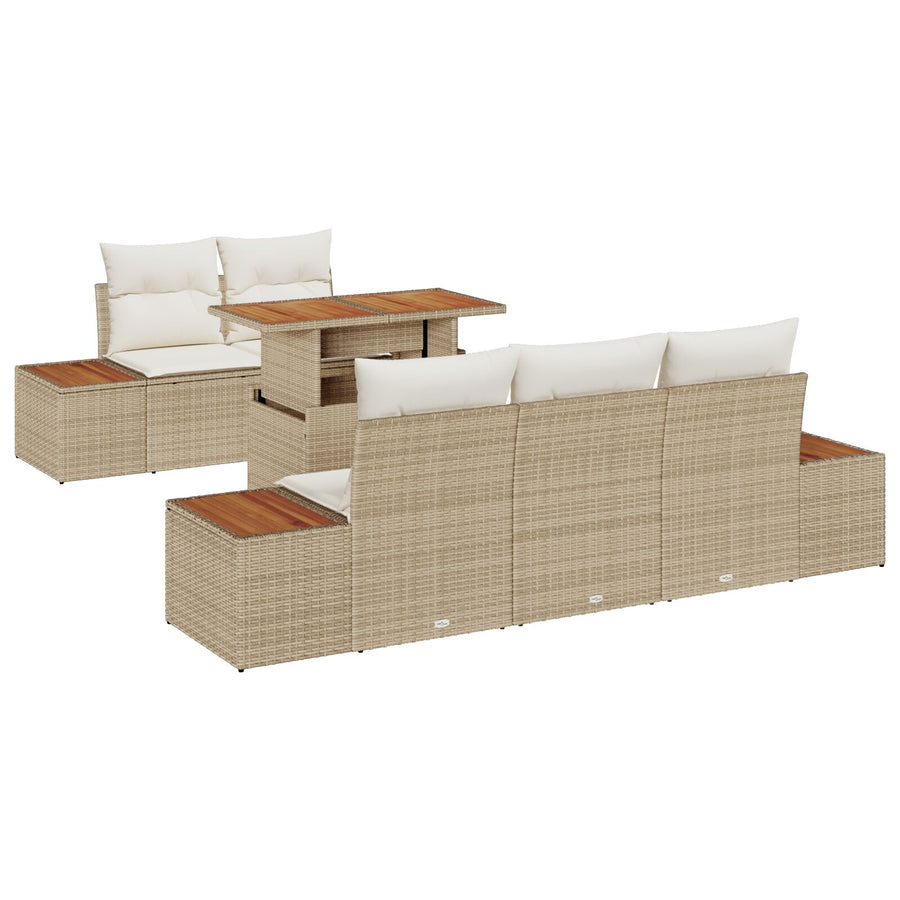6-Delige Tuin Eetset Met Kussens Beige Poly Riet Acacia
