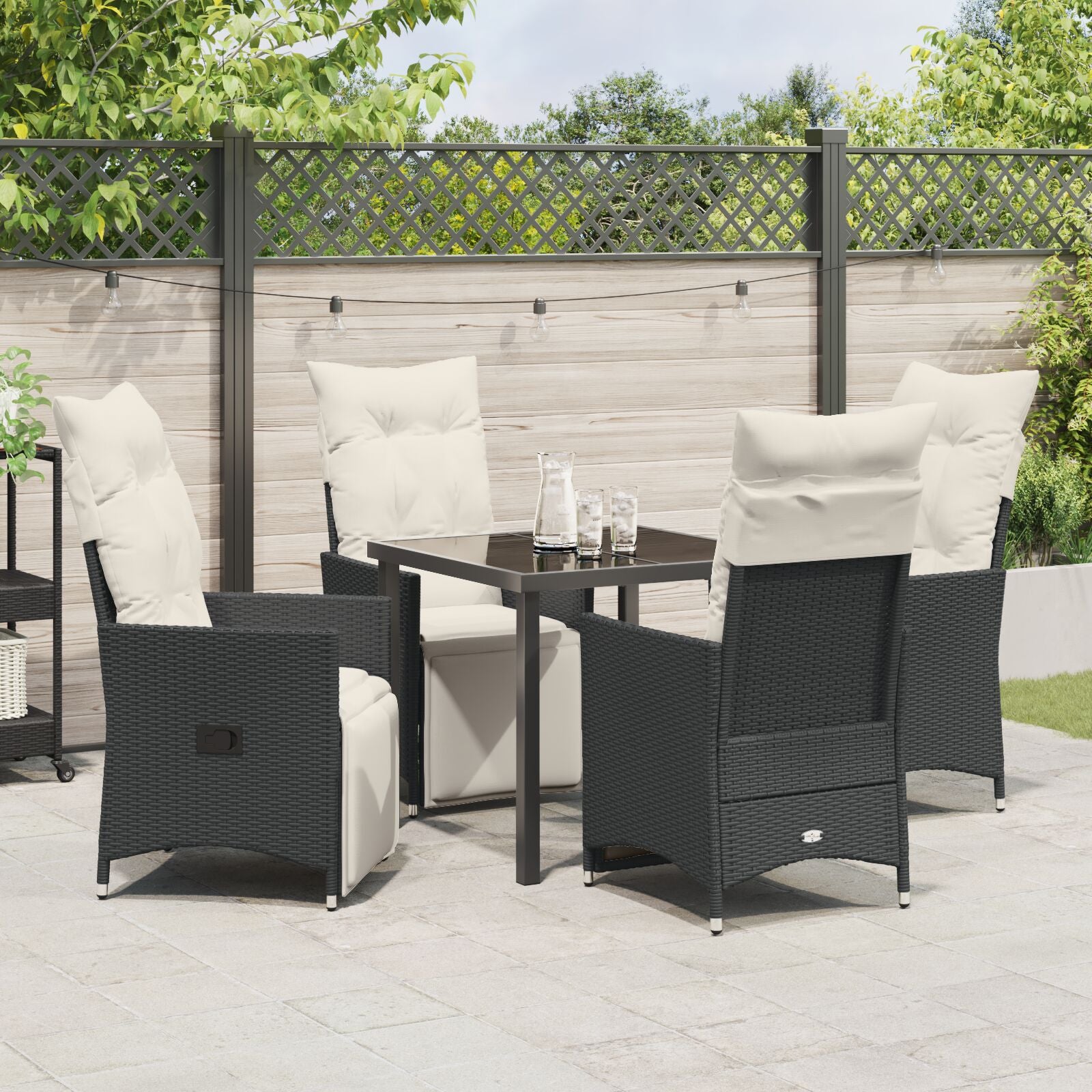 Set Van 3 Zwart, Crème Wit Pe Rattan, Gepoedercoat Staal