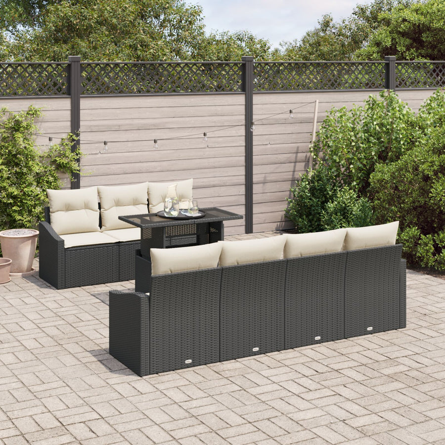 Tuin Sofa Set Set Van 8 Beige, Zwart Rieten, Polyester, Staal
