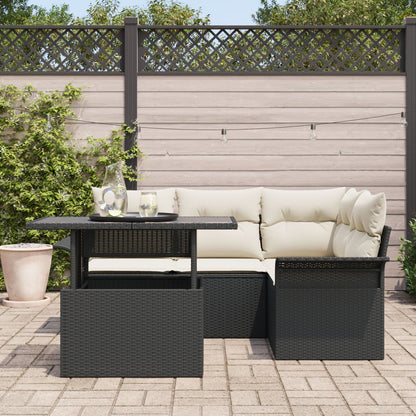 5 Delige Tuin Sofa Set Met Kussens Zwart Poly Rattan