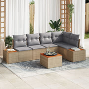 Garden bench set with cushion 6 pcs Beige Poly rattan