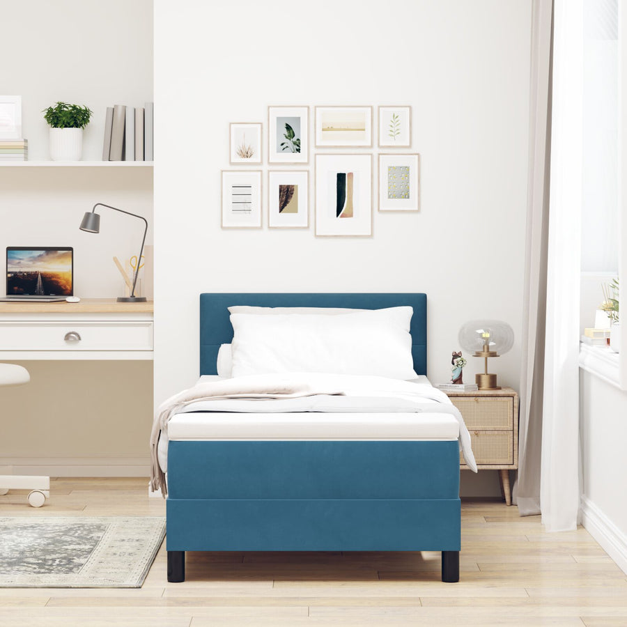Boxspringbed Met Matras Donkerblauw Eenpersoons Fluweel Blauw