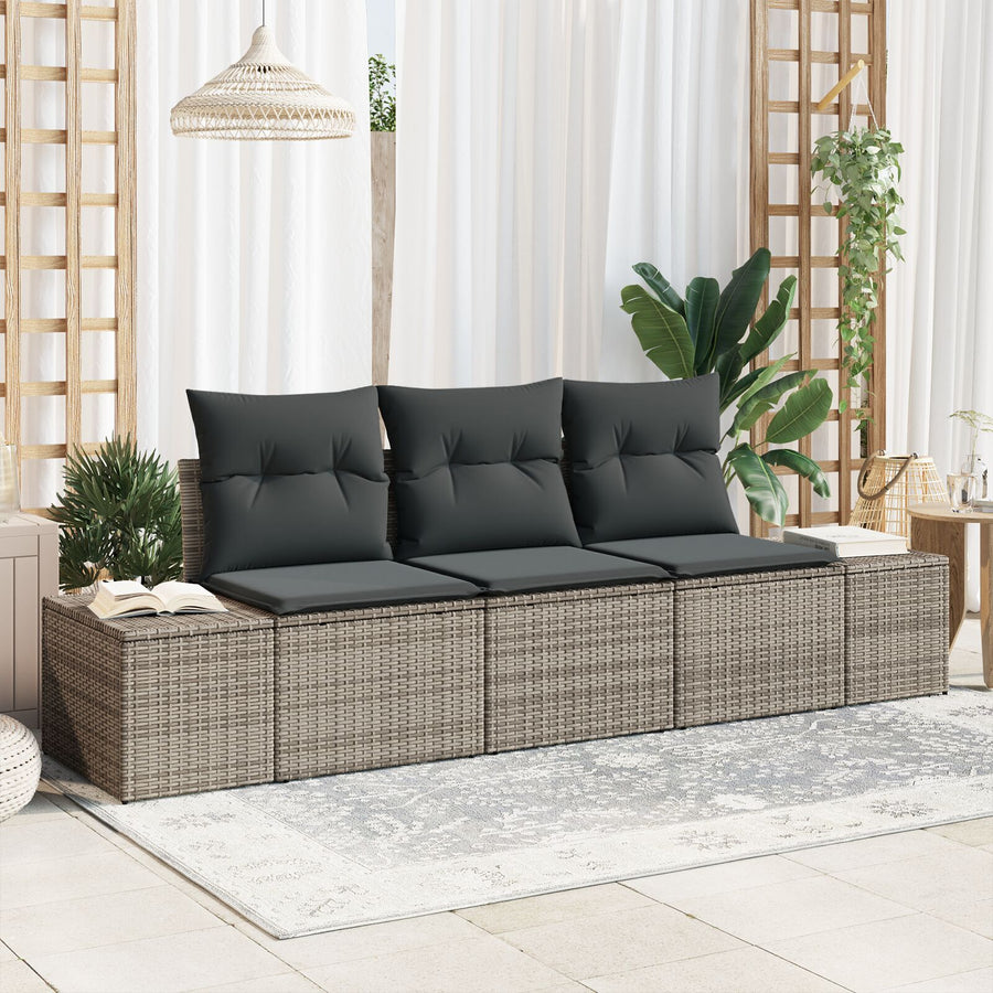 3 Delige Tuin Sofa Set Met Kussens Grijs Poly Rattan