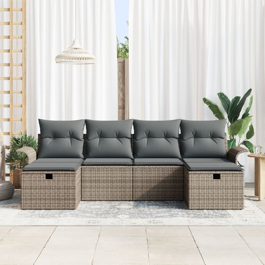6-Delige Tuinbankenset Met Kussens Grijs Poly Rattan