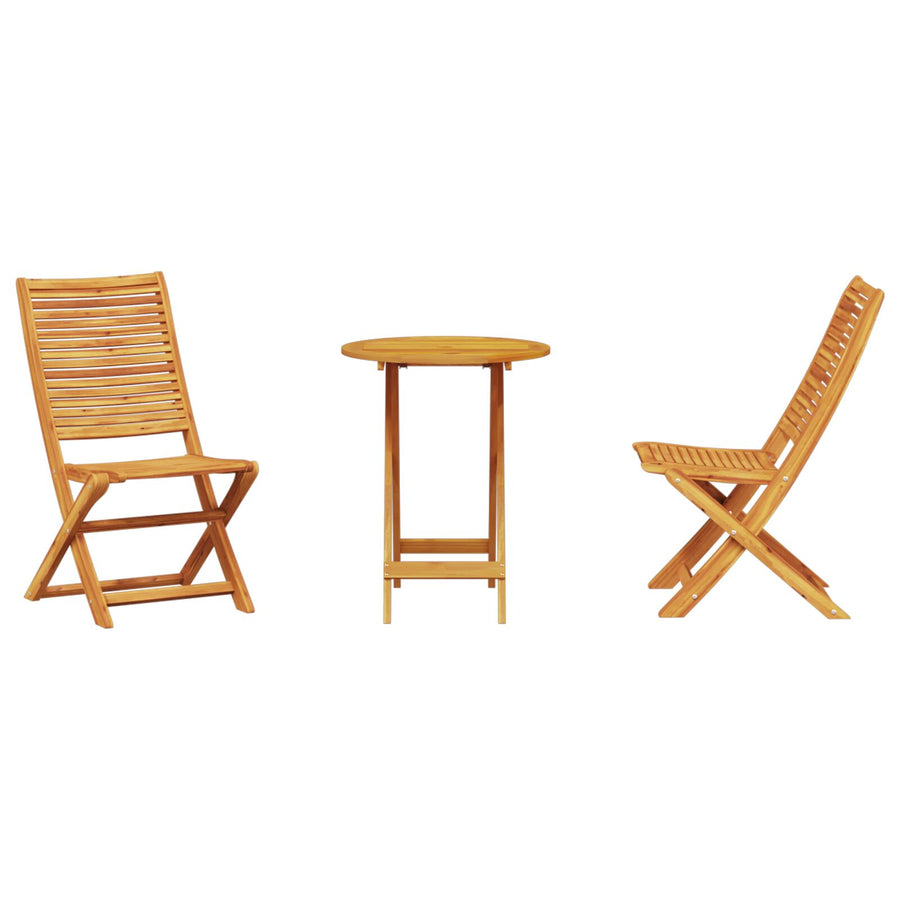 3-Delige Opvouwbare Bistroset Van Massief Acaciahout 60 cm tafel diameter 2 stoelen + ronde tafel