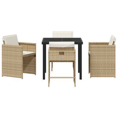 5-Delige Tuinset Met Kussens Beige Poly Riet