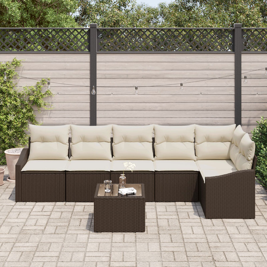 Tuin Sofa Set Set Van 7 Bruin, Crème Rattan, Polyester