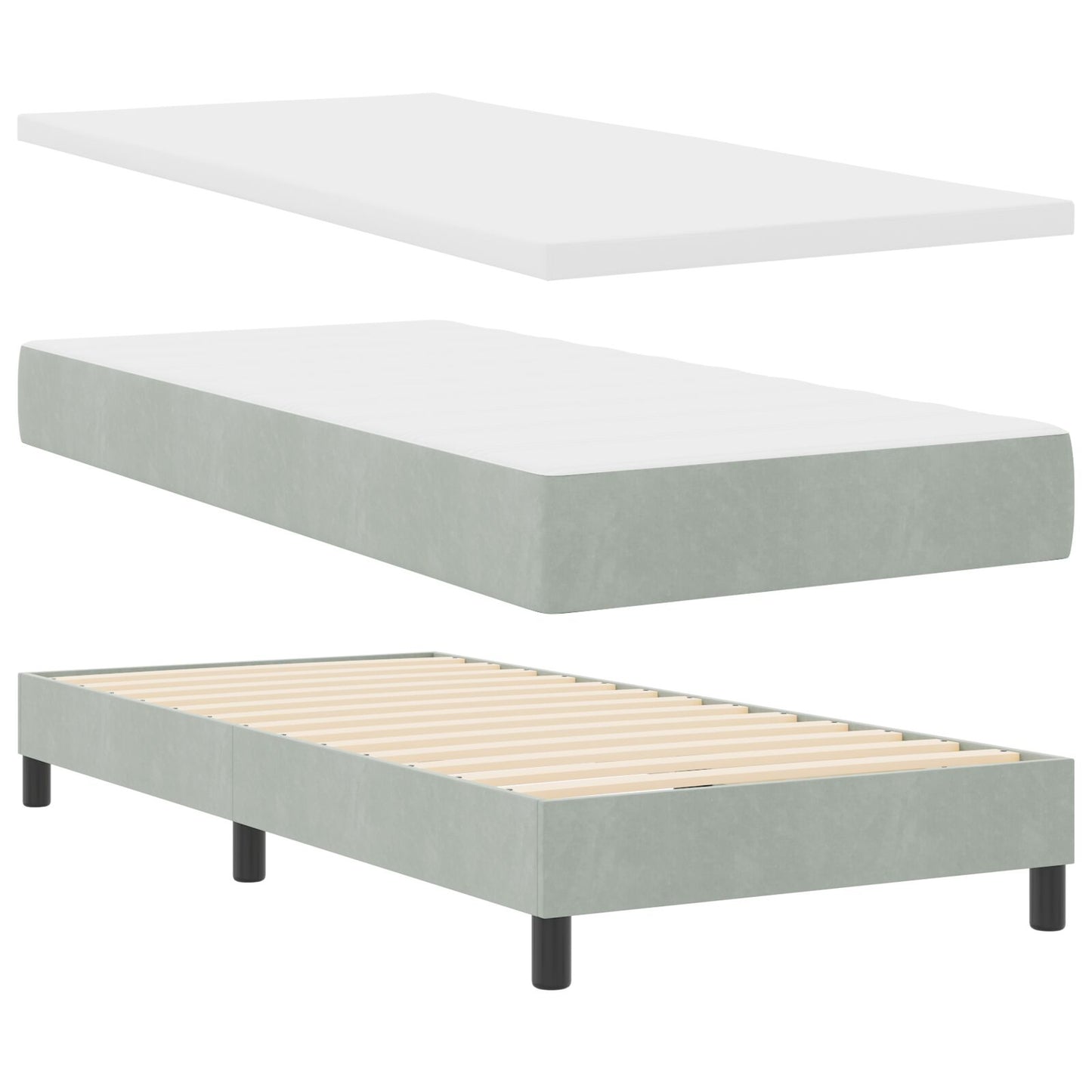 Boxspringbed Met Matras Lichtgrijs 90X200 Cm Fluweel Blauw