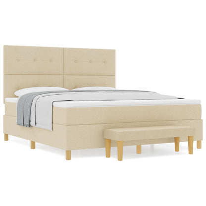 Boxspringbed Met Matras & Bank Stof Crème 180 x 200 cm Knoop tufted