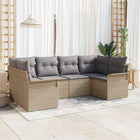 Garden bench set with cushion 6 pcs Beige poly rattan