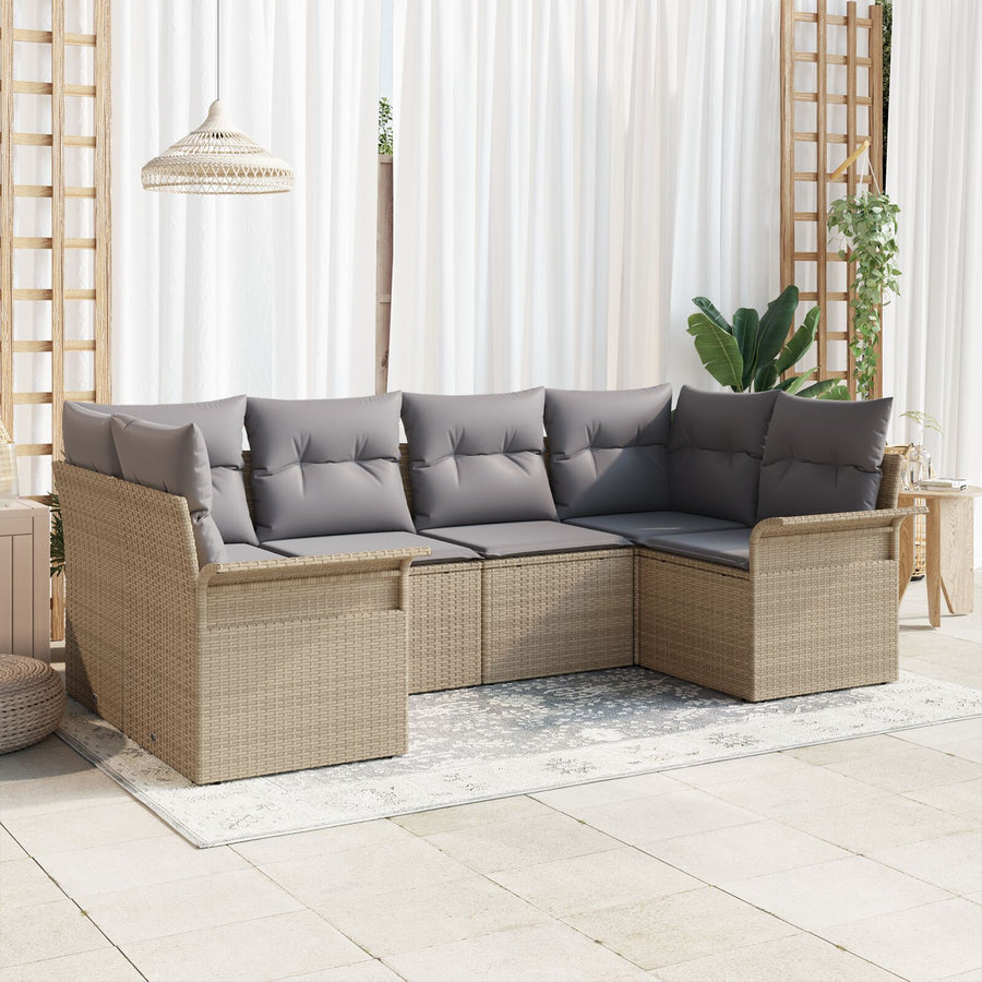 6-Delige Tuinbankset Met Kussens Beige Poly Rattan