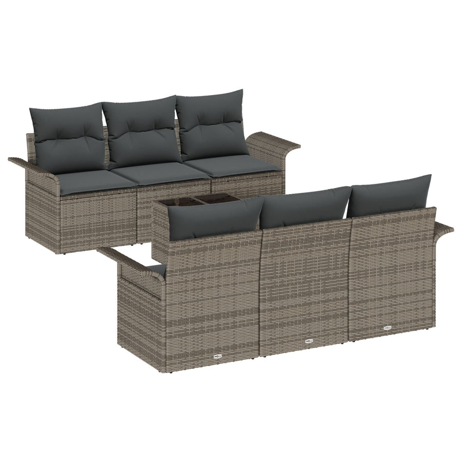7-Delige Tuinbankset Met Kussens Grijze Poly Rattan
