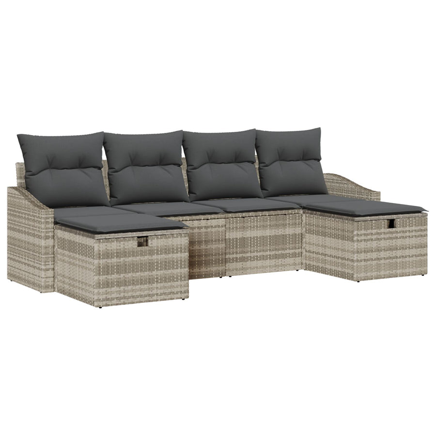 6-Delige Tuin Sofa Set Met Kussens Lichtgrijs Poly Rattan Wit