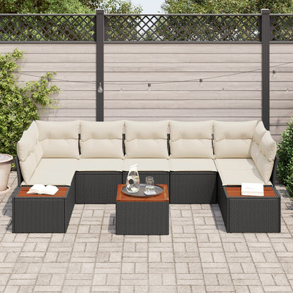 8-Delige Tuin Sofa Set Met Kussens Zwart Poly Rattan Acacia