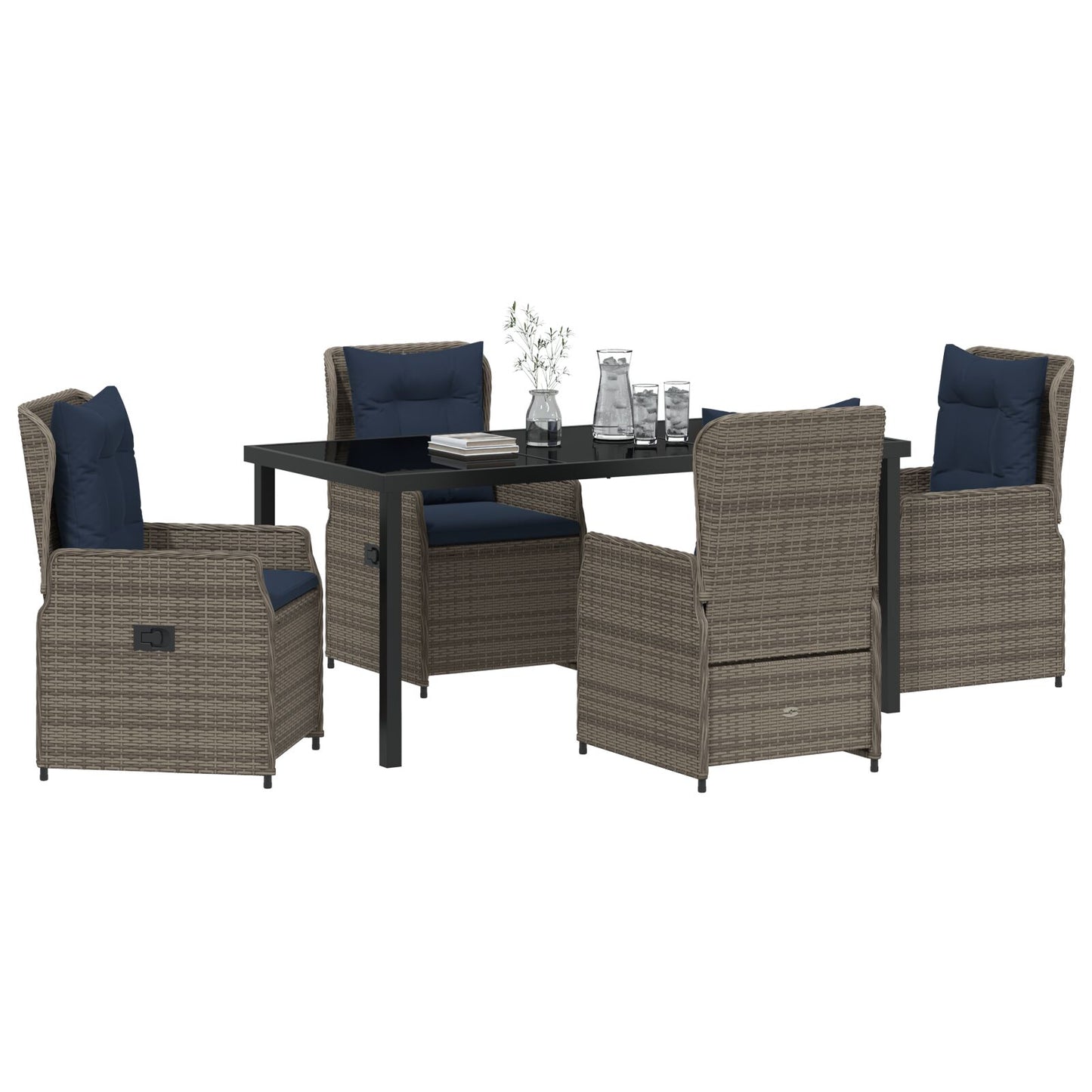 5-Delige Tuin Eetset Grijs Poly Rattan