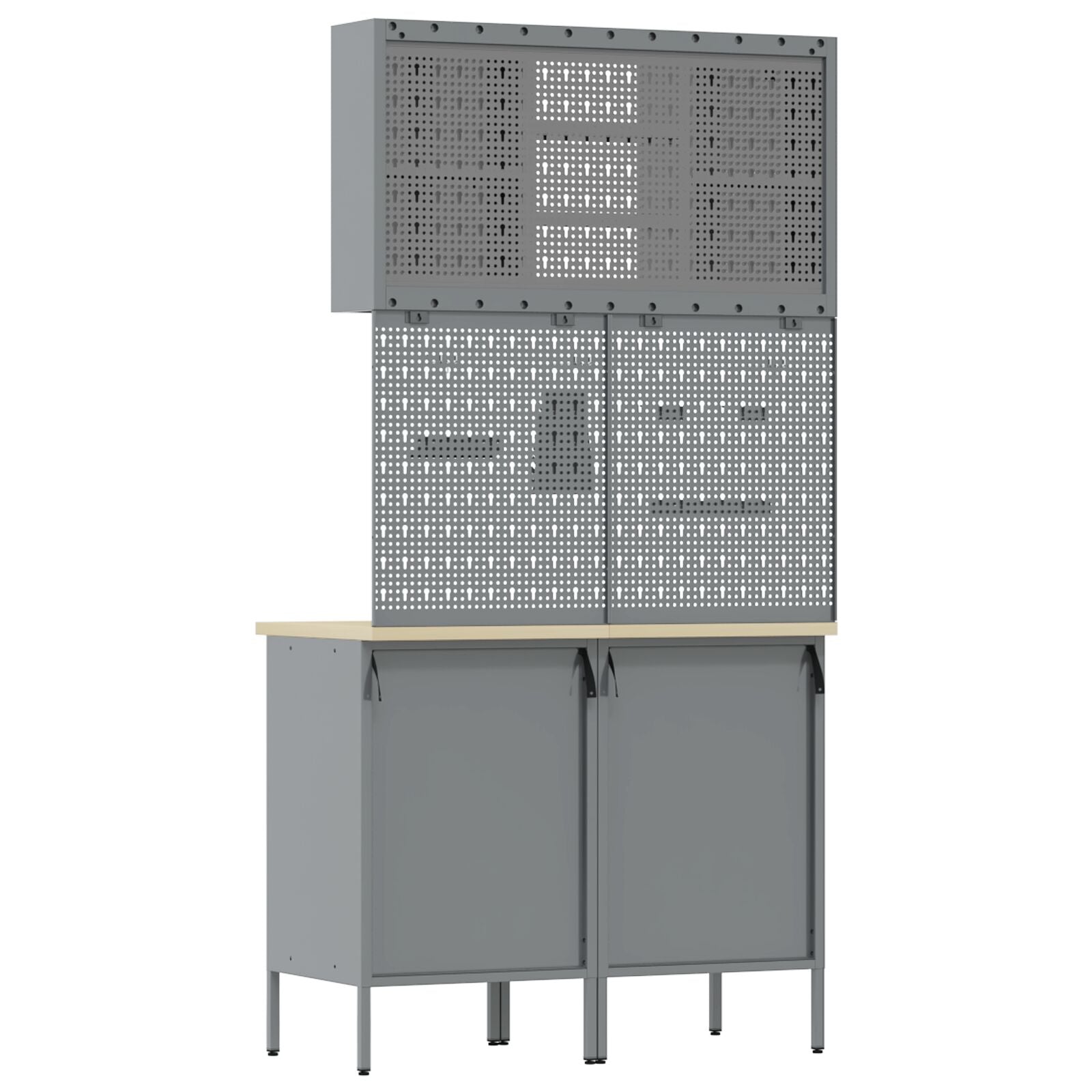 5-Delige Werkbank Set Staal 2x (84/85 cm) Zwart 2x kast + 2x pegboard + kast met deur