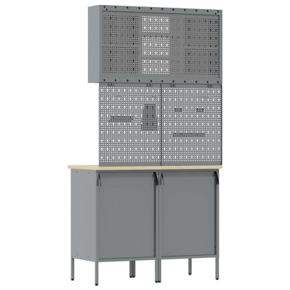 5-Delige Werkbank Set Staal 2x (84/85 cm) Zwart 2x kast + 2x pegboard + kast met deur