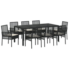 Set Van 5 Zwart Poly Rattan, Gepoeerd Staal, Gehard Glas Groot