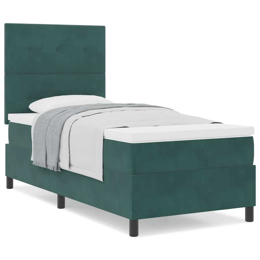 Boxspring Bed Met Matras Donkergroen Eenpersoons Fluweel Blauw