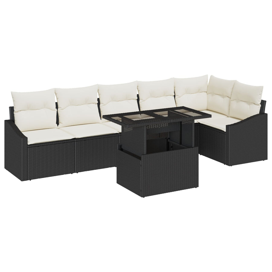 Tuin Sofa Set 7 Stuks Zwart En Crème Rattan En Polyester