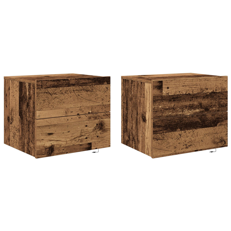 Nachtkastjes Met Led-Verlichting 2 Stuks Wandgemonteerd Oud Hout Oude hout