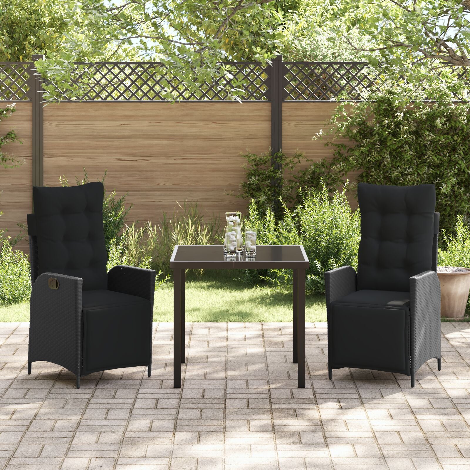 3 Delige Tuin Eetset Zwart Poly Rattan