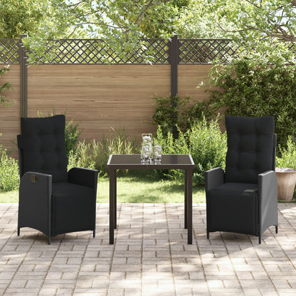 3 Delige Tuin Eetset Zwart Poly Rattan