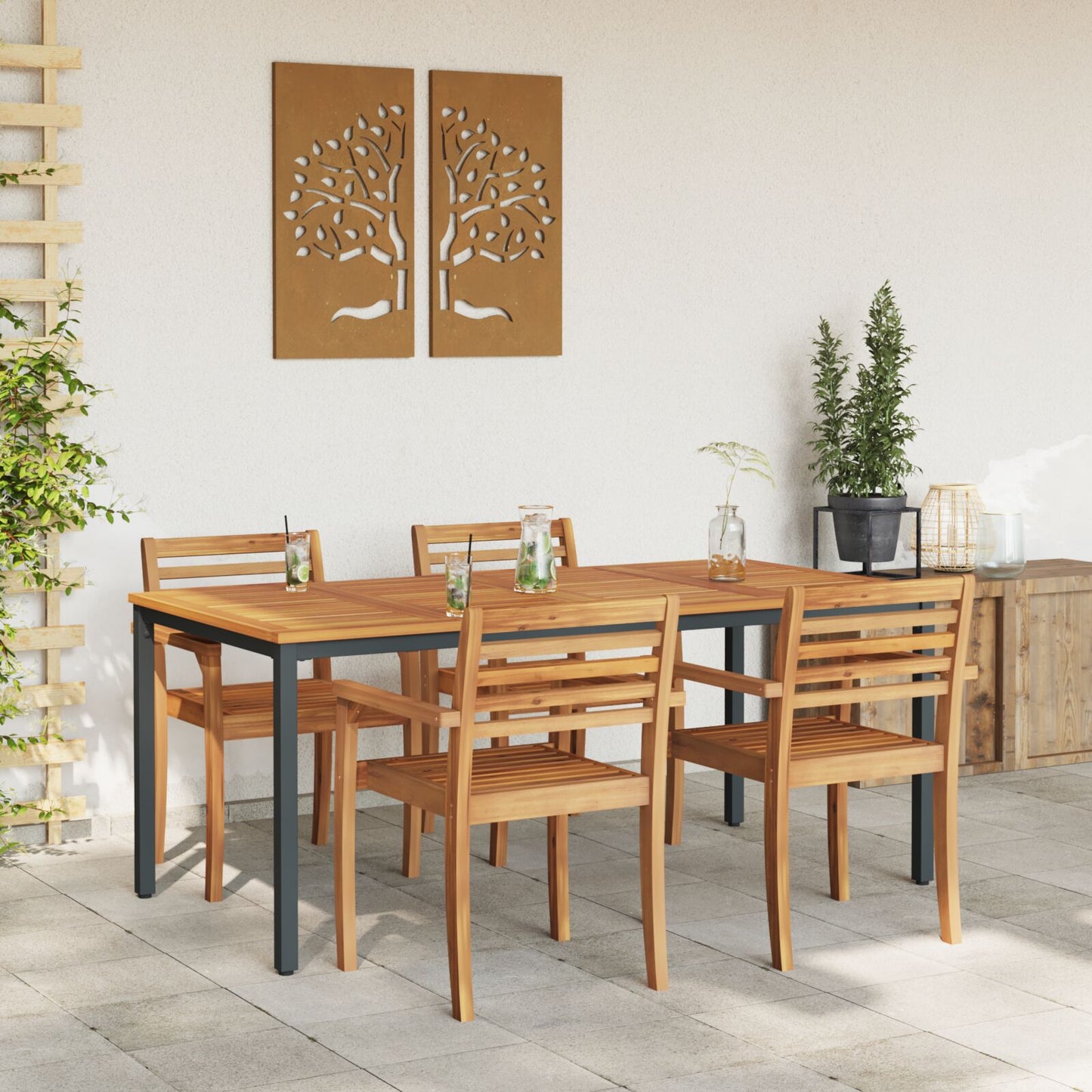 Tuin Tafel Van Massief Acaciahout En Metaal 180 x 90 x 75 cm Natuurlijk en zwart