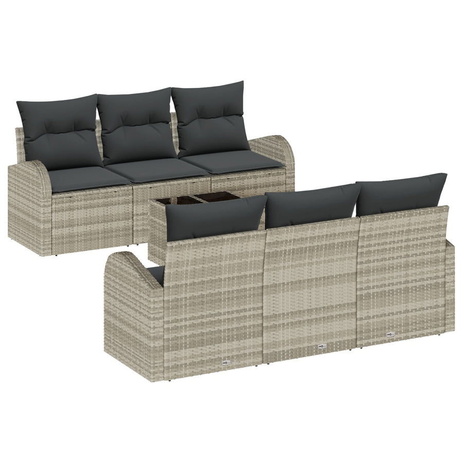 7-Delige Tuinsalonset Met Kussens Lichtgrijs Poly Rattan