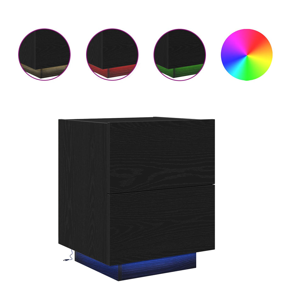 Nachtkastjes Met Led-Verlichting 2 Stuks Zwart Eiken 45X40X55 Cm