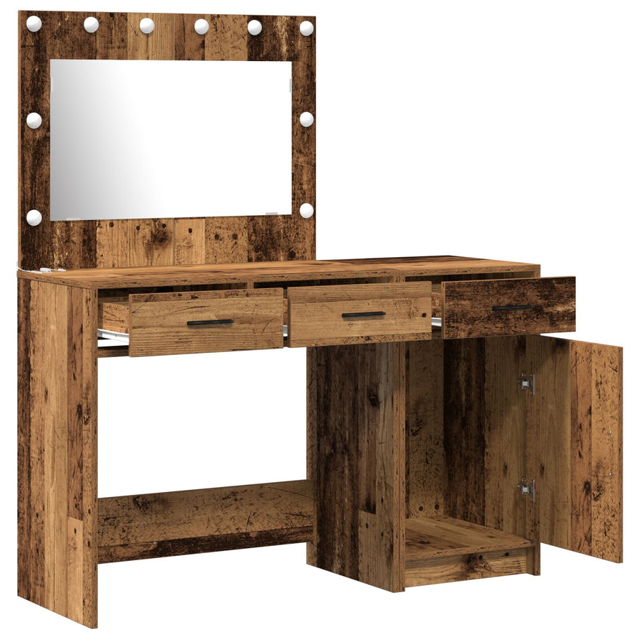 2-Delige Kaptafelset Met Led In Oud Hout En Gefabriceerd Hout